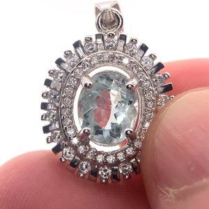 Aquamarine 1.40ct White Gold Finish Solid 925 Sterling Silver Pendant